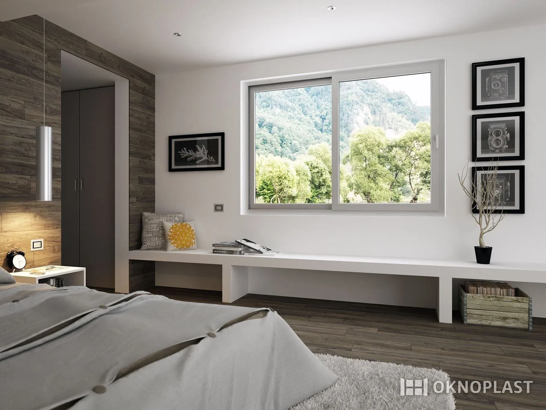 Interior space with custom windows