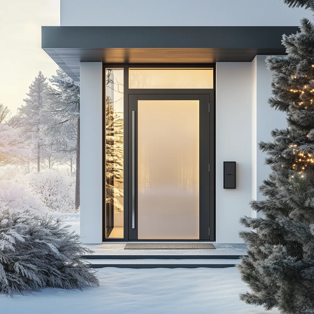 front door with snow on ground