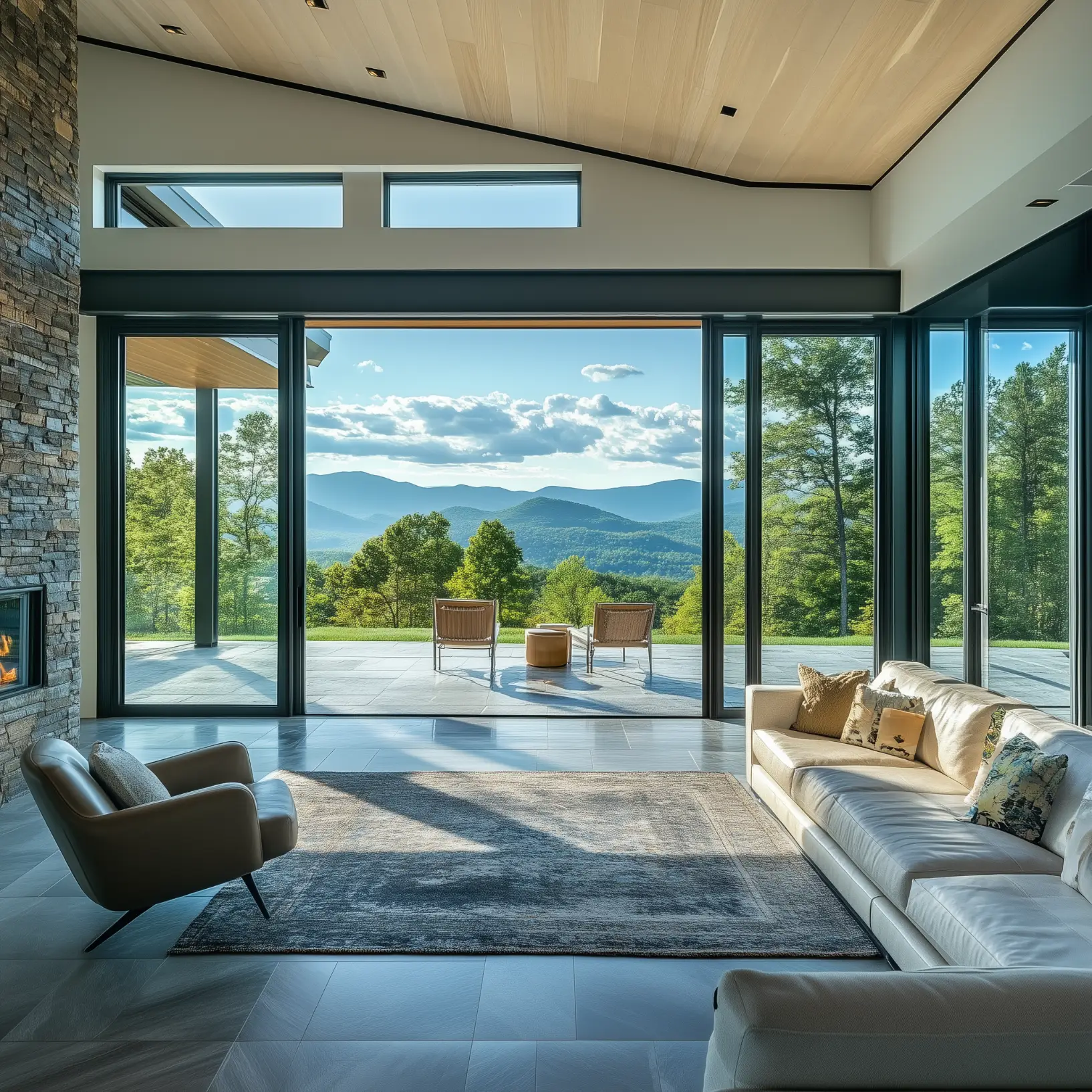a view of inside the house looking out on mountains